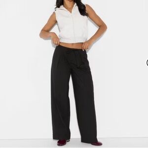 Wild Fable Black Mid Rise Waist Tie Slouchy Wide Leg Trousers